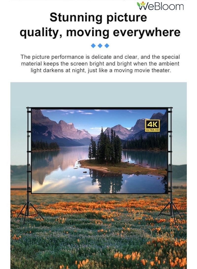 نحن نزدهر شاشة عرض مع حامل ثلاثي مزدوج - شاشة عرض محمولة 120 بوصة 16:9 بدقة 4K HD للاستخدام الداخلي والخارجي، شاشة عرض أمامية وخلفية، شاشة عرض أفلام خارجية قابلة للطي مصنوعة من حرير الحليب السميك مع حقيبة حمل للمسرح المنزلي واجتماعات المكتب والأفلام الخارجية. - Image 3